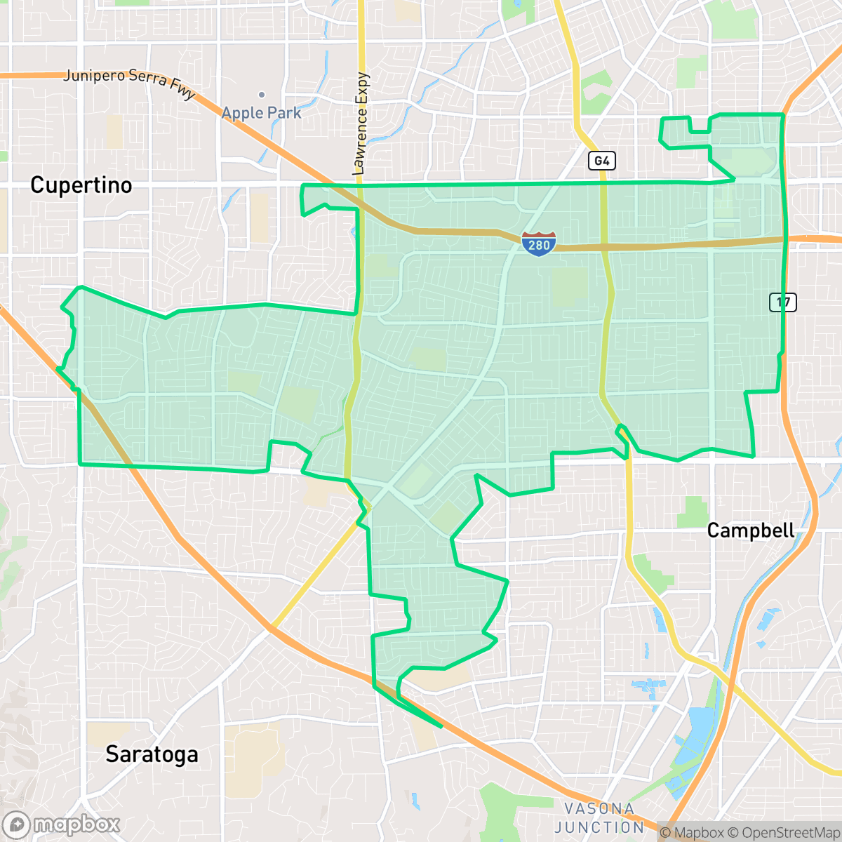 Map showing the location of West San Jose, San Jose, CA