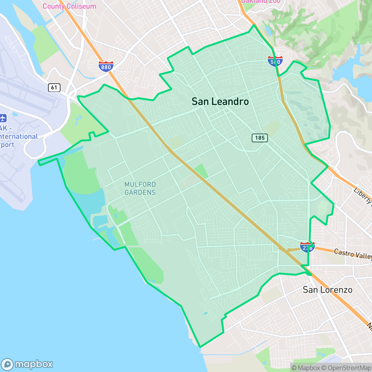 Map showing the location of San Leandro, CA — coverage area