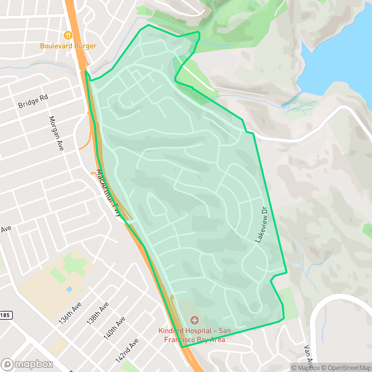 Map showing the location of Bay-O-Vista, San Leandro, CA
