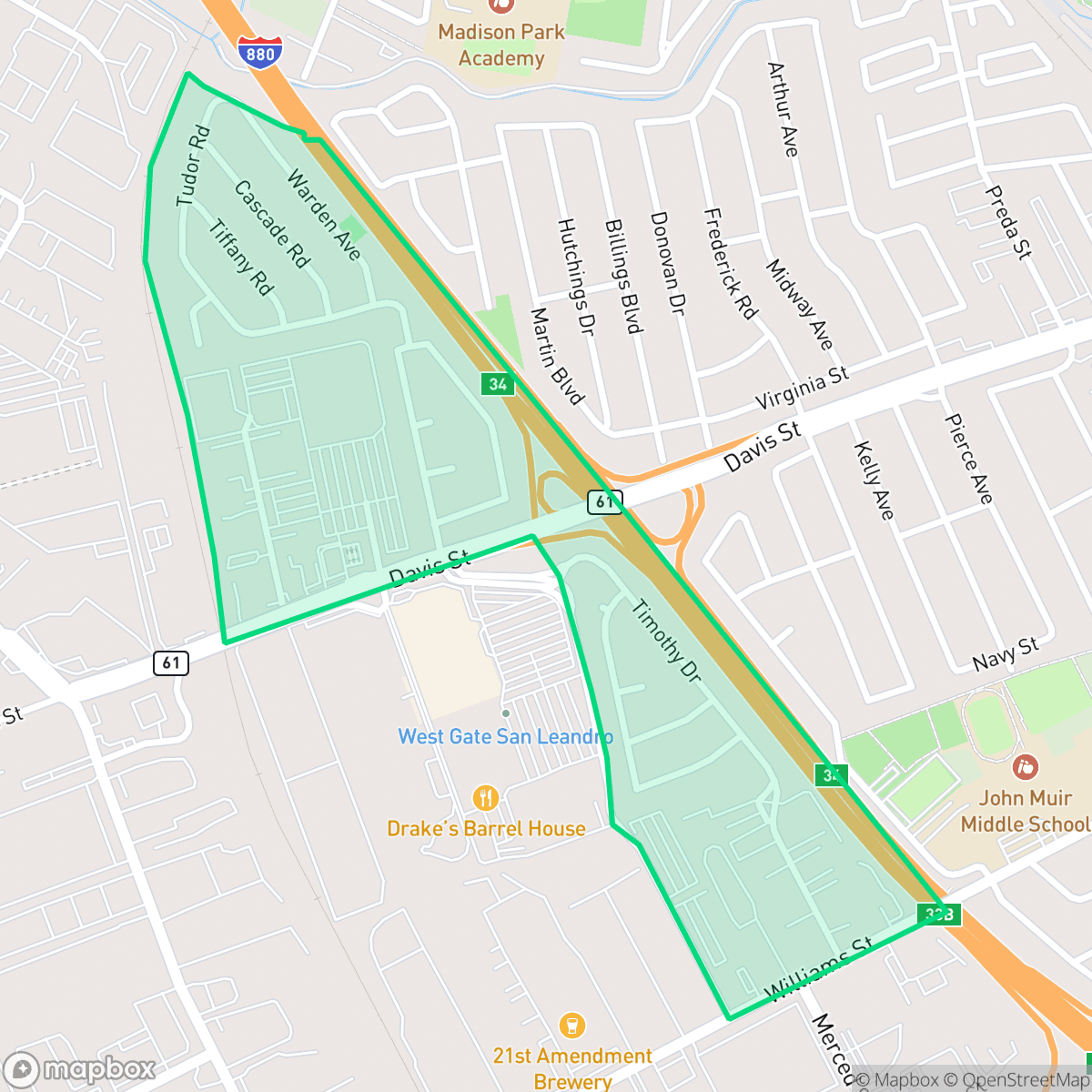 Map showing the location of Davis West, San Leandro, CA