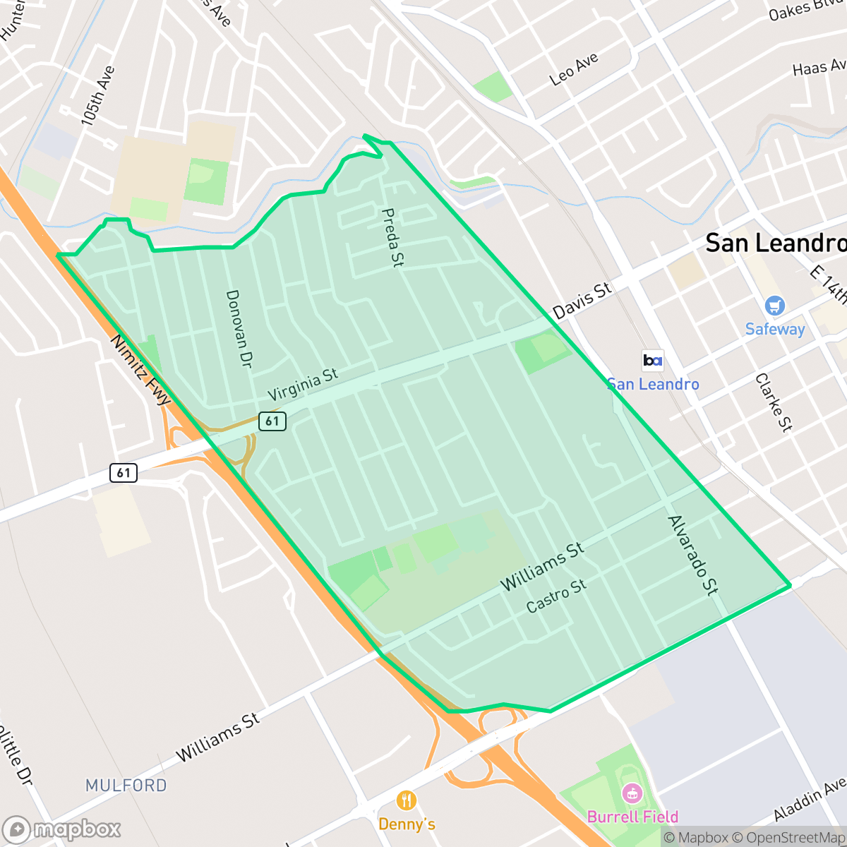 Map showing the location of Eastshore, San Leandro, CA