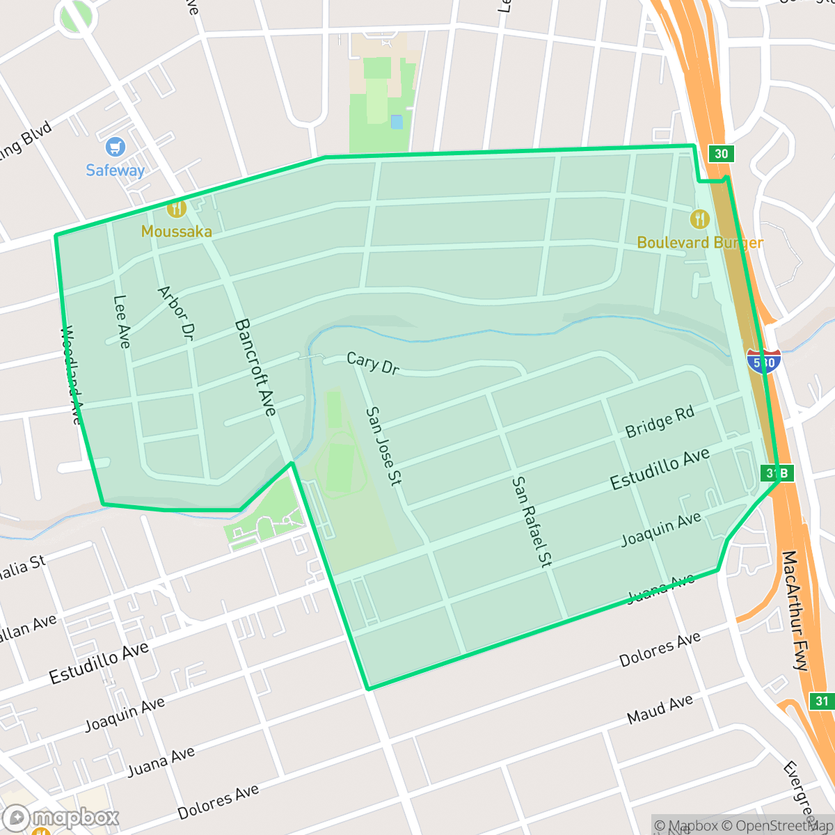 Map showing the location of Estudiollo Estates, San Leandro, CA