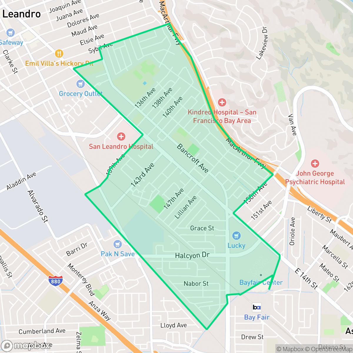 Map showing the location of Halcyon Foothill, San Leandro, CA