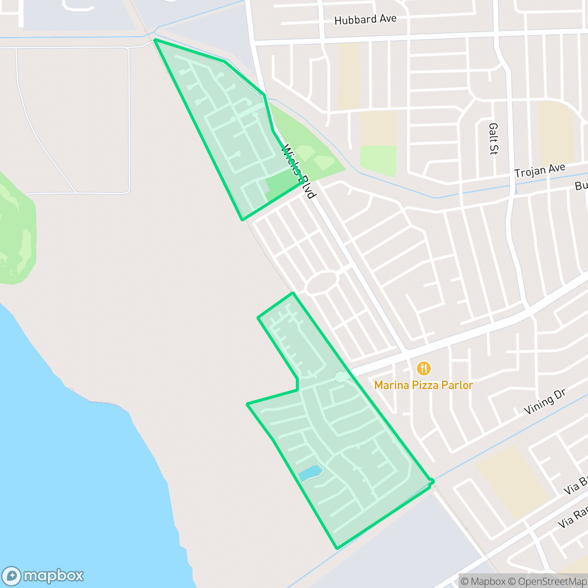 Map showing the location of Heron Bay-Marina Vista, San Leandro, CA