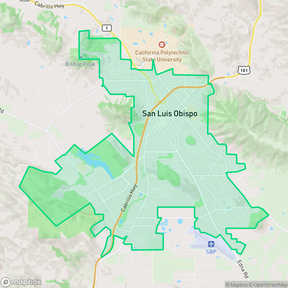 Map showing the location of San Luis Obispo, CA — coverage area