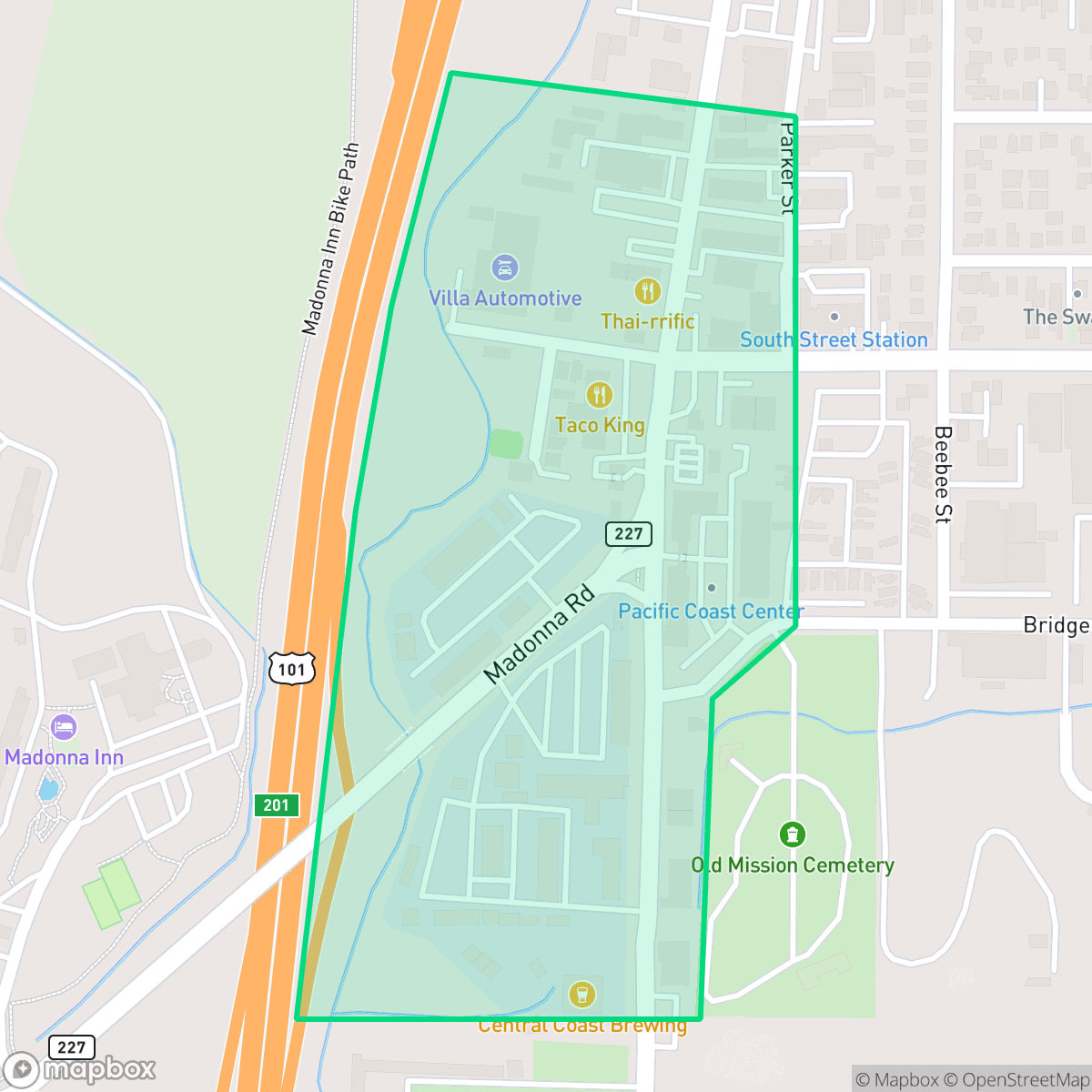 Map showing the location of Japantown, San Luis Obispo, CA