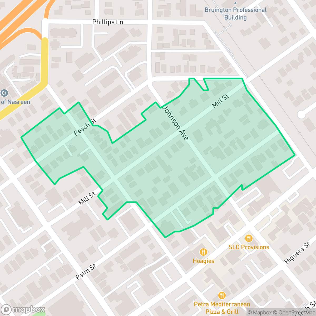 Map showing the location of Mill Street District, San Luis Obispo, CA