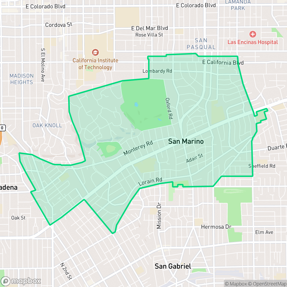 Map showing the location of San Marino, CA — coverage area