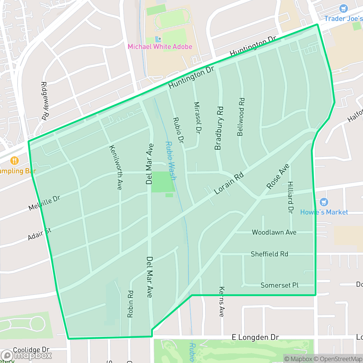 Map showing the location of East Village, San Marino, CA