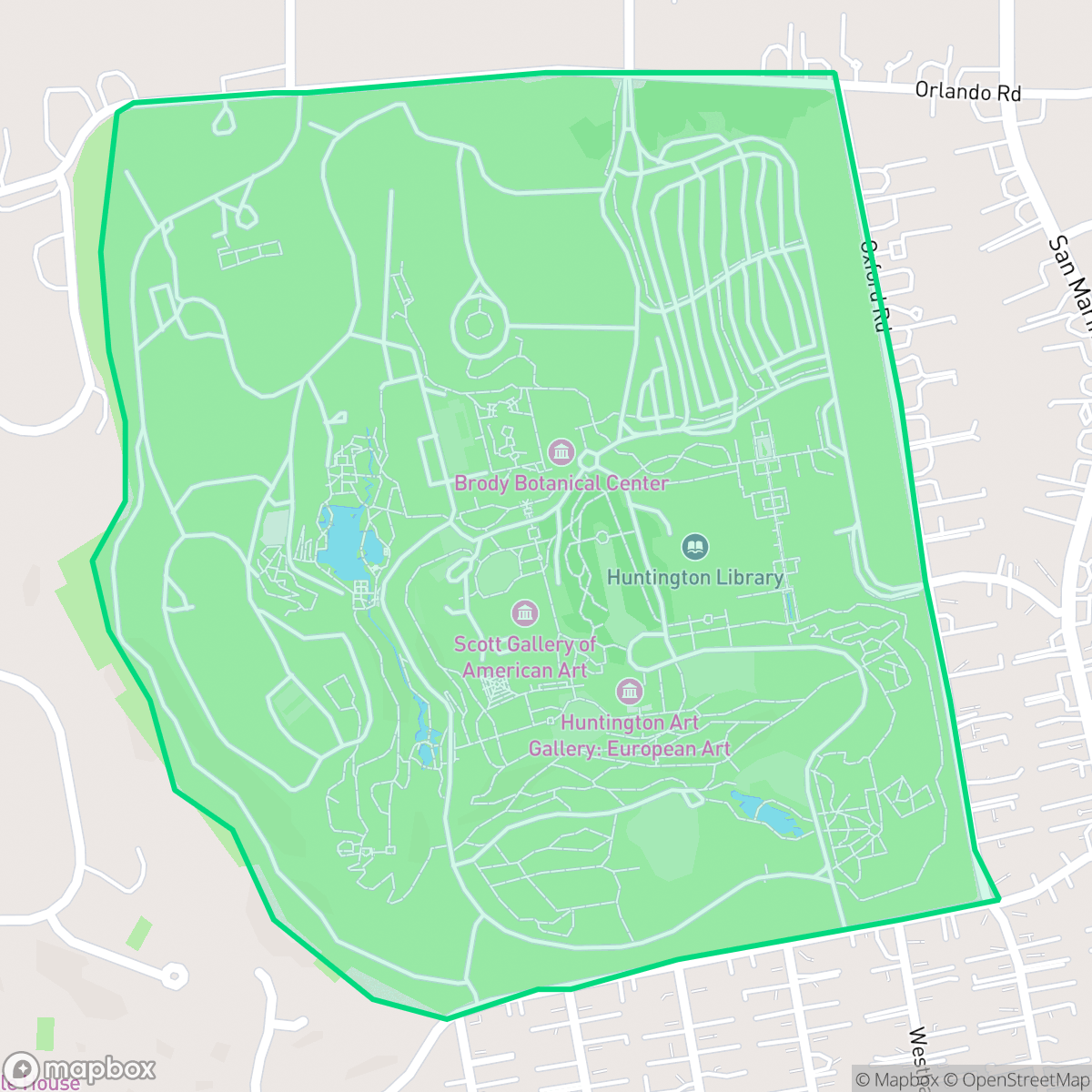 Map showing the location of Huntington Library, San Marino, CA