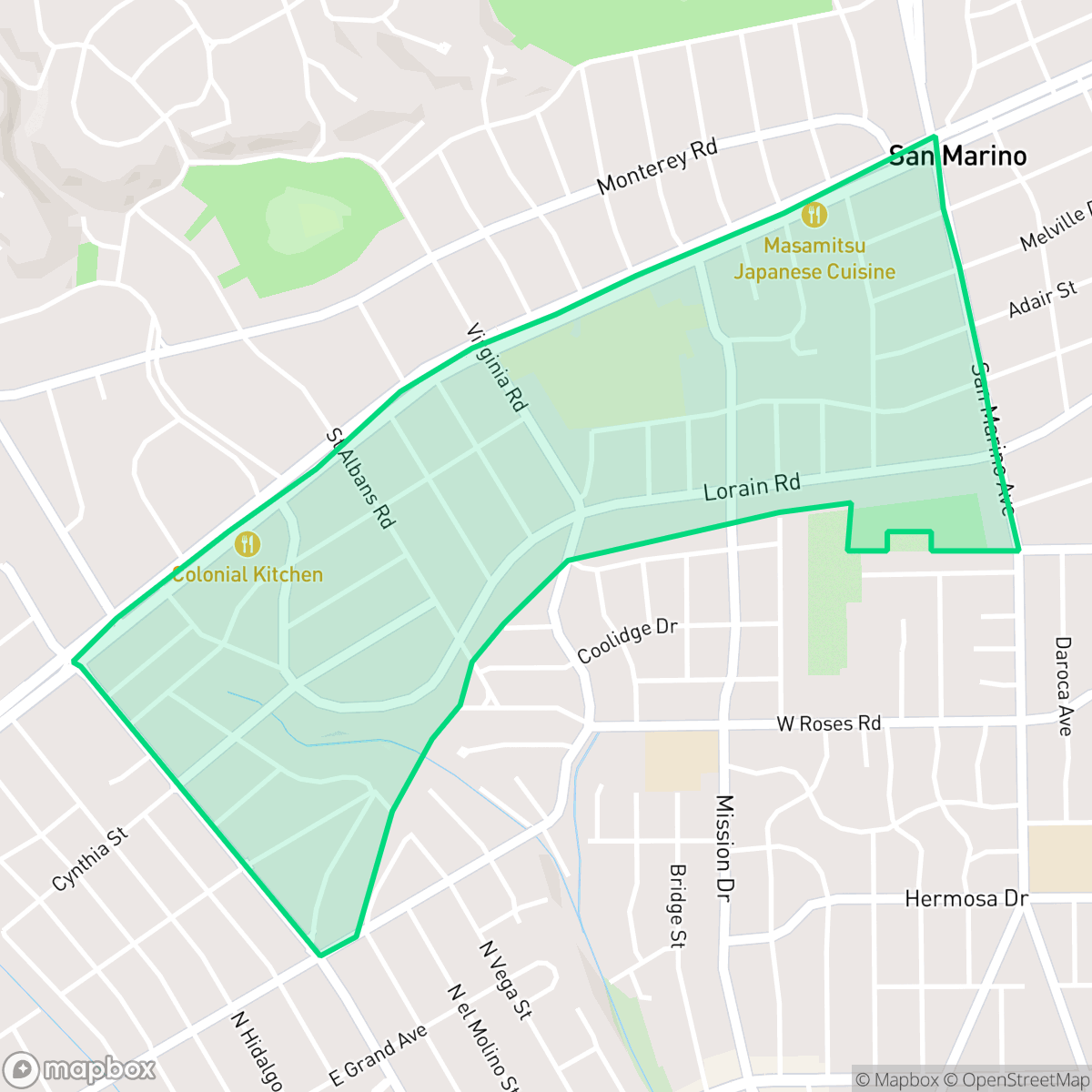 Map showing the location of Lower Huntington, San Marino, CA