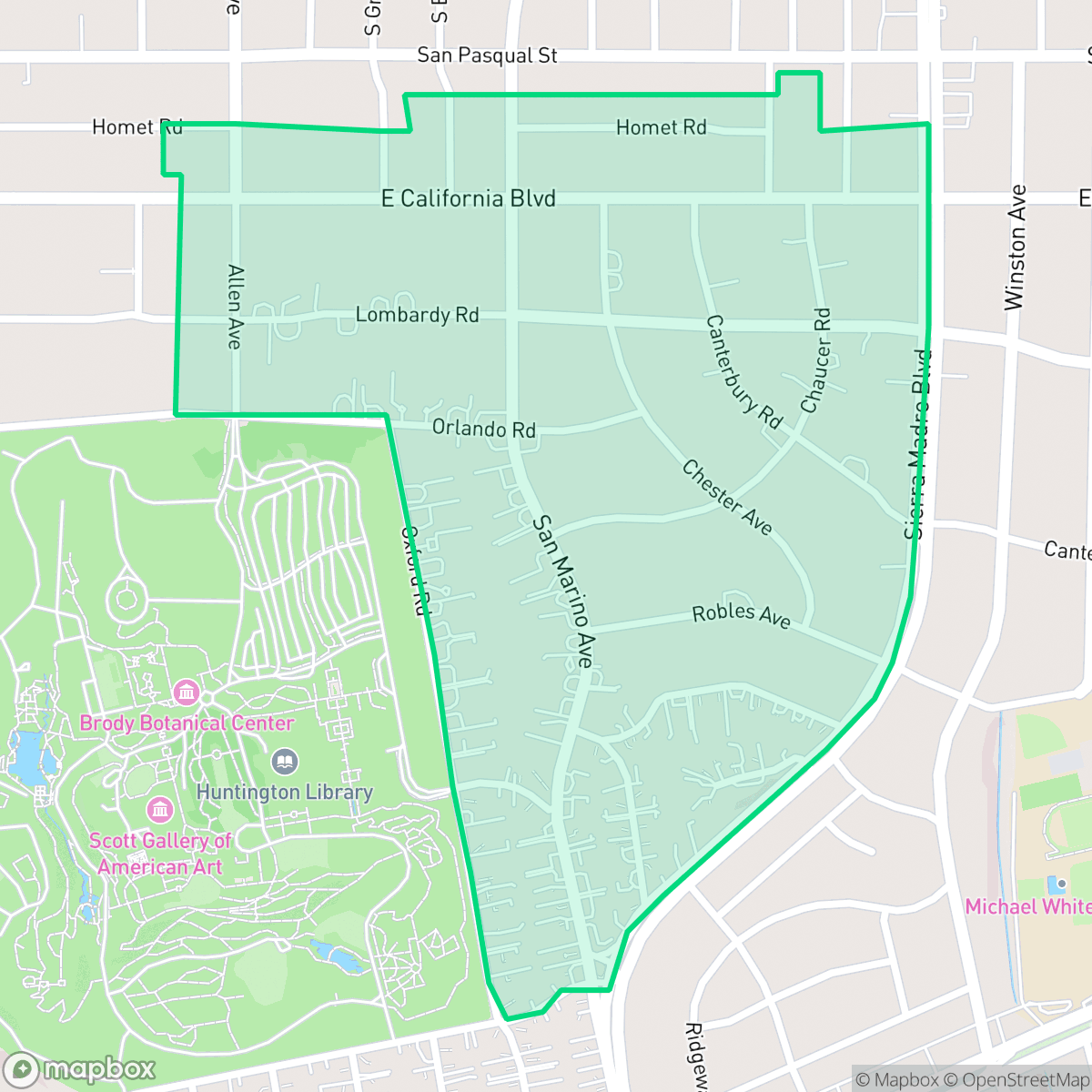 Map showing the location of Poet's Quarter, San Marino, CA