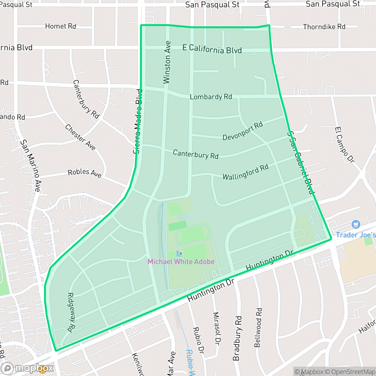 Map showing the location of Upper East Side, San Marino, CA