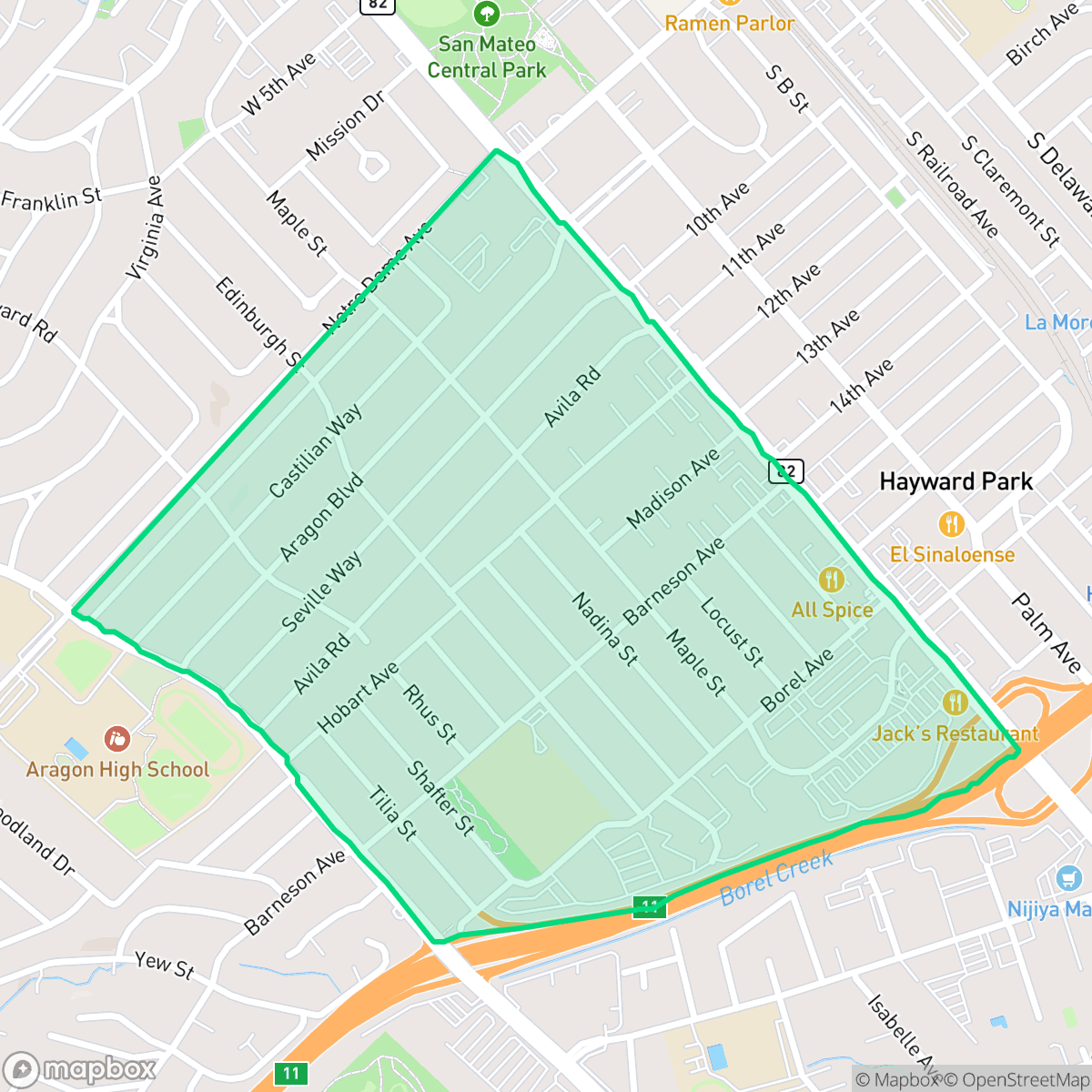 Map showing the location of Aragon, San Mateo, CA