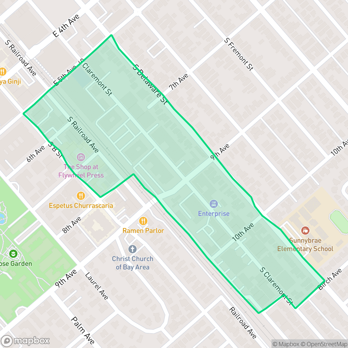 Map showing the location of B-Delaware Strip, San Mateo, CA