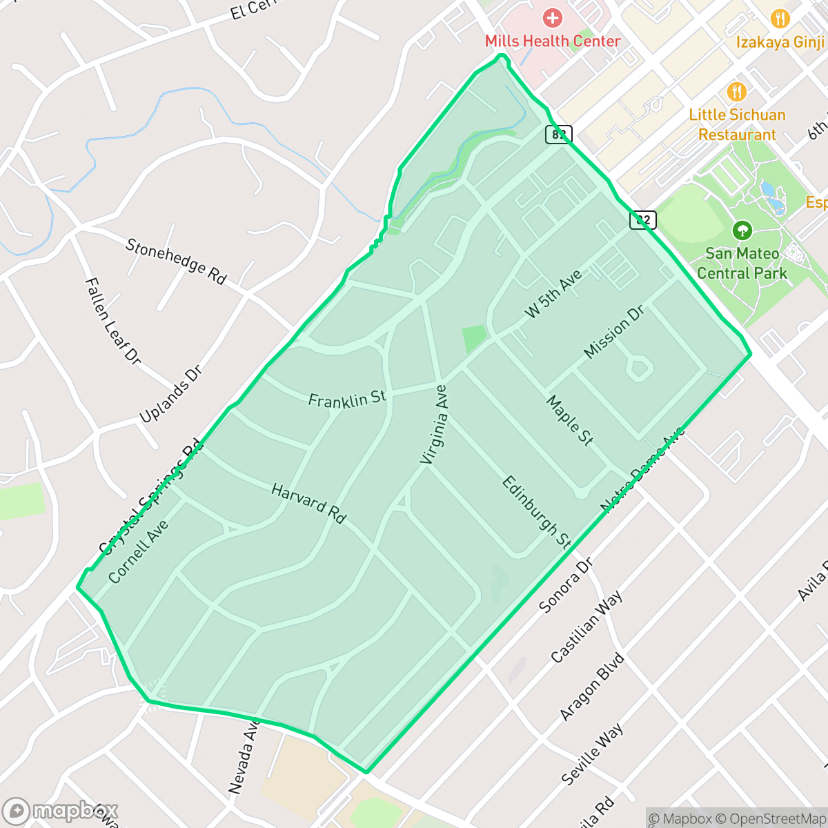 Map showing the location of Baywood, San Mateo, CA