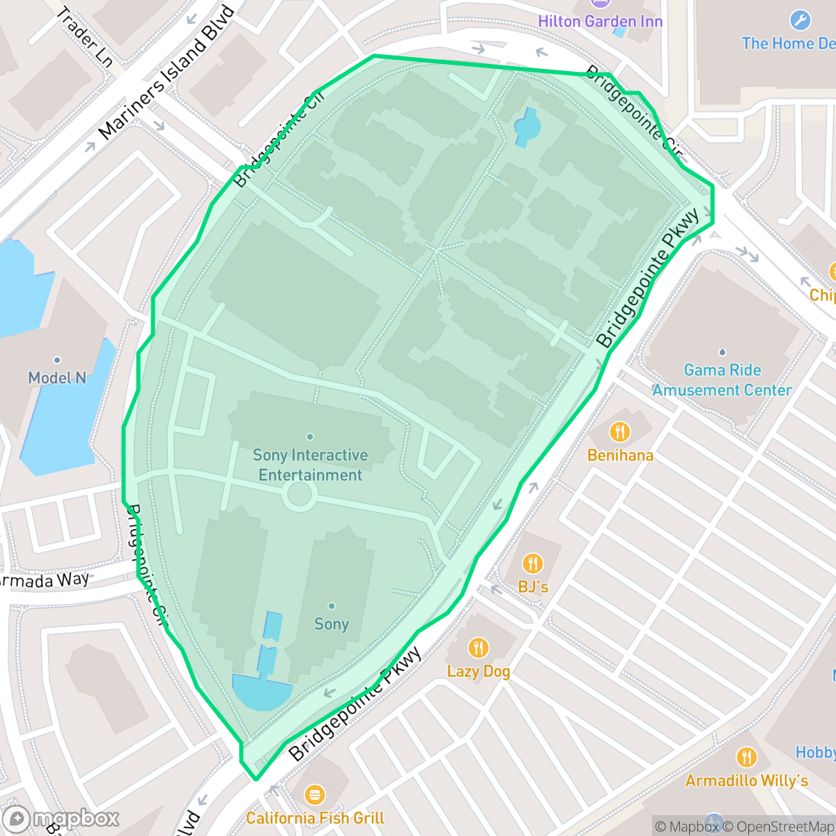 Map showing the location of Bridgepointe, San Mateo, CA