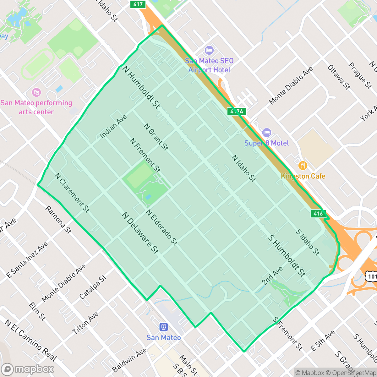Map showing the location of Central, San Mateo, CA
