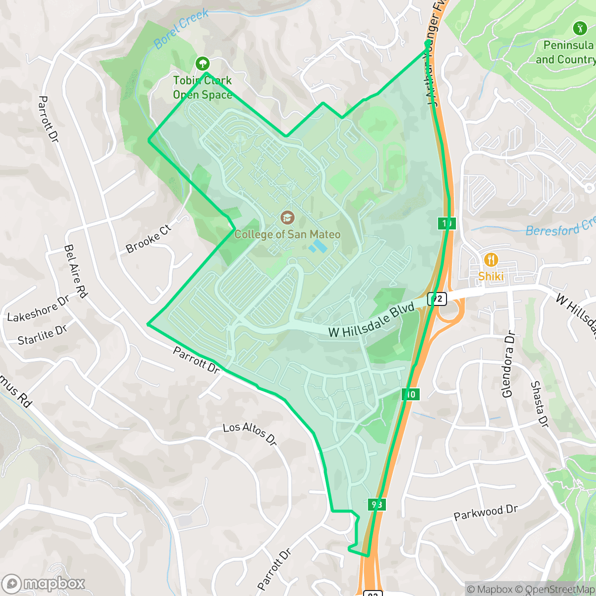 Map showing the location of College Heights, San Mateo, CA