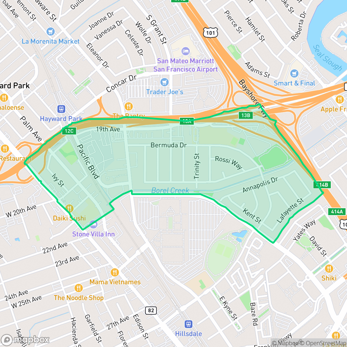 Map showing the location of Fiesta Gardens, San Mateo, CA