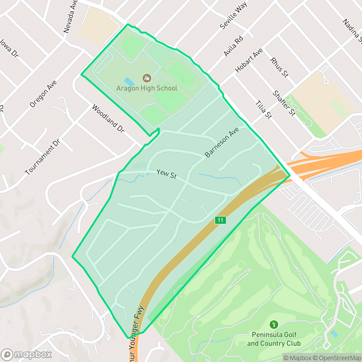Map showing the location of Foothill Terrace, San Mateo, CA