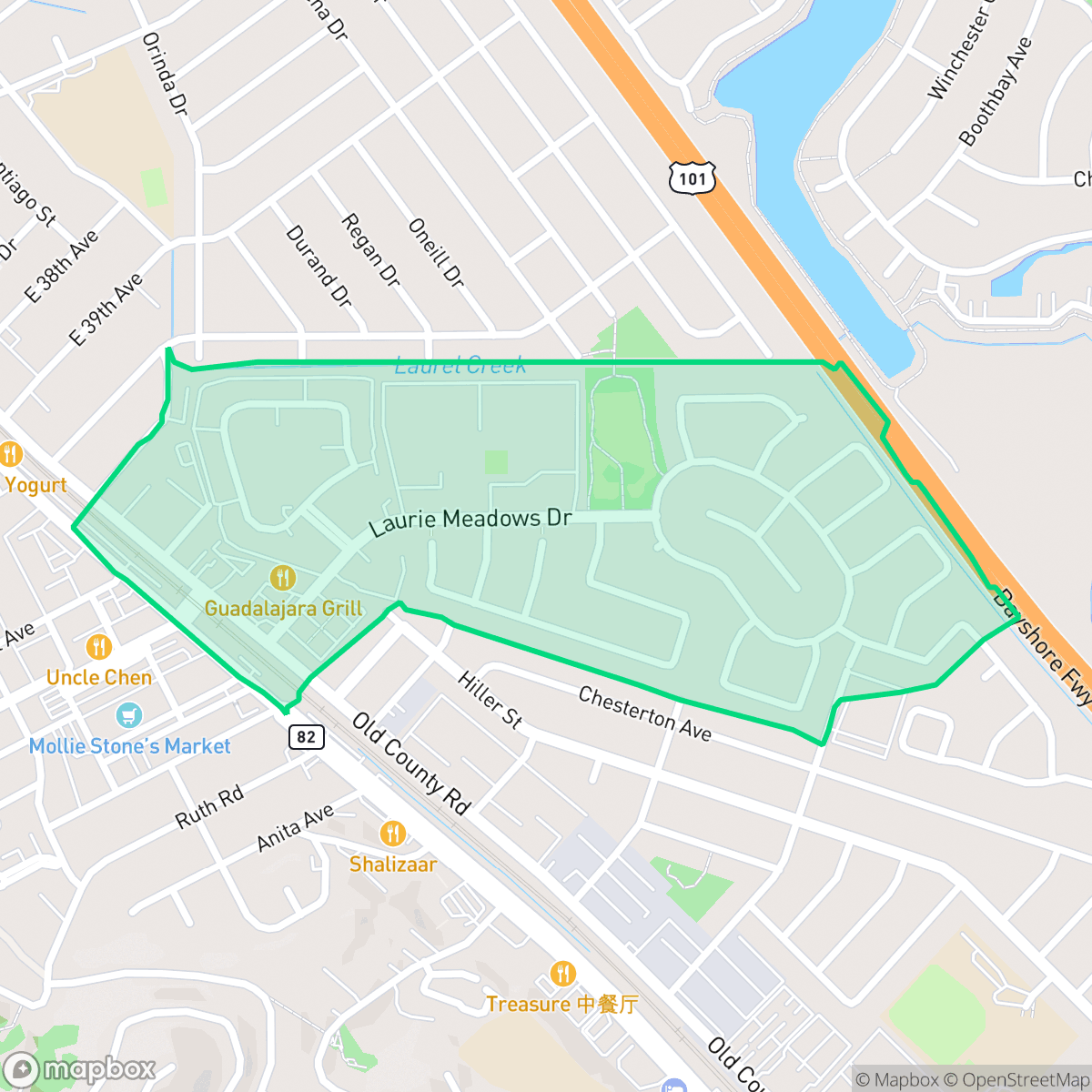 Map showing the location of Lauriedale, San Mateo, CA