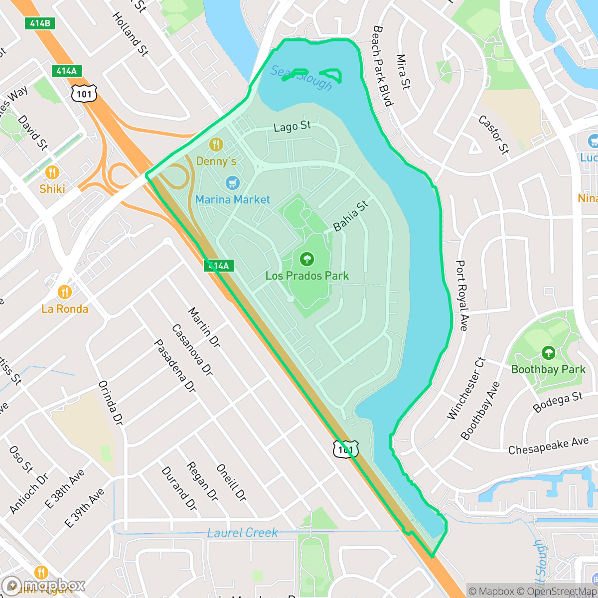 Map showing the location of Los Prados, San Mateo, CA