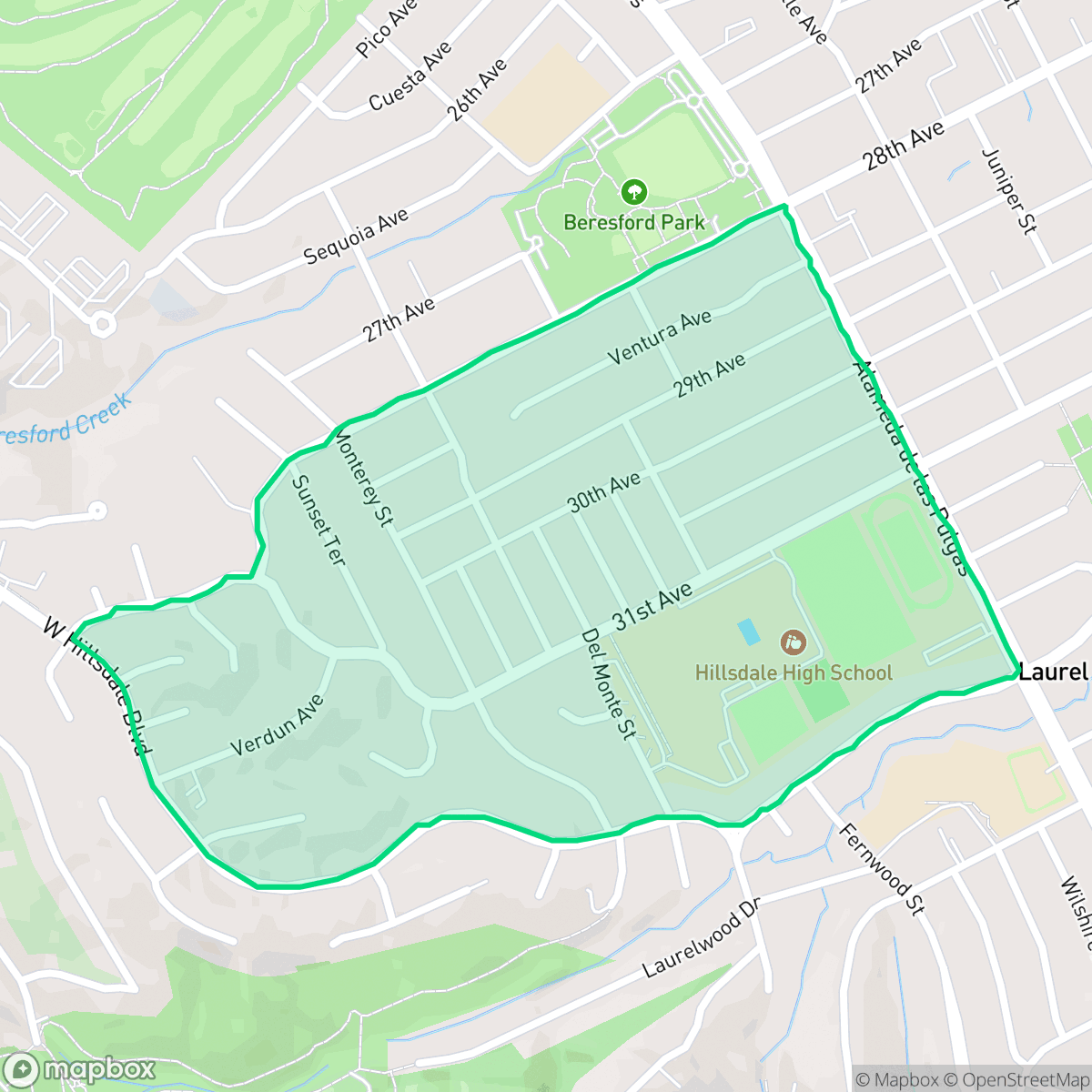 Map showing the location of Northwest Hillsdale, San Mateo, CA
