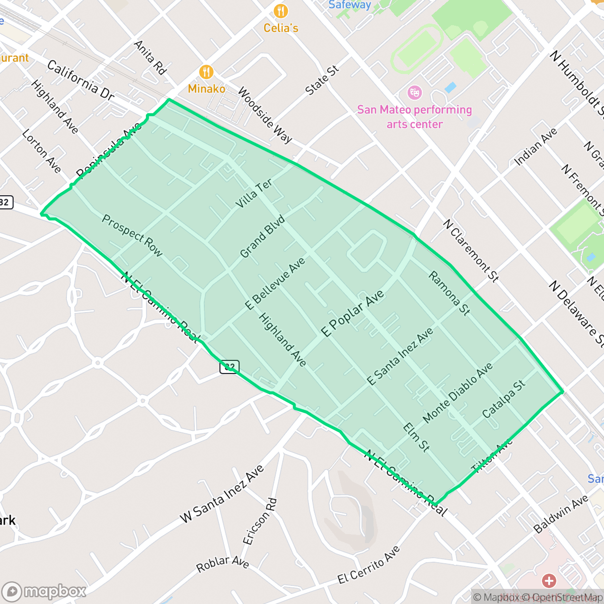 Map showing the location of San Mateo Heights, San Mateo, CA