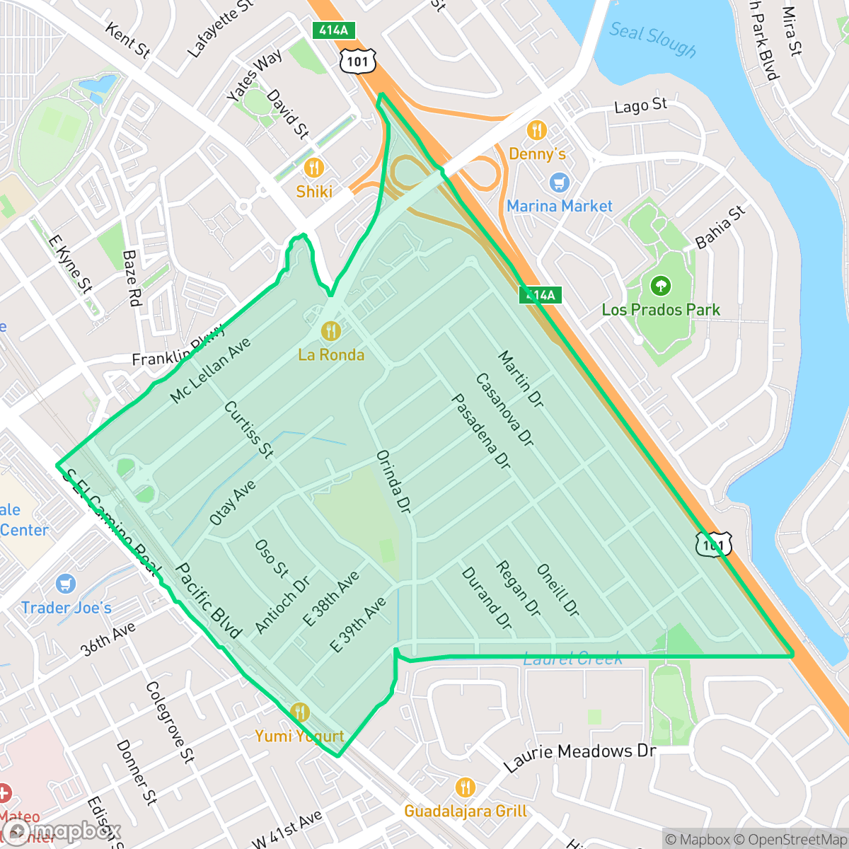 Map showing the location of San Mateo Village, San Mateo, CA