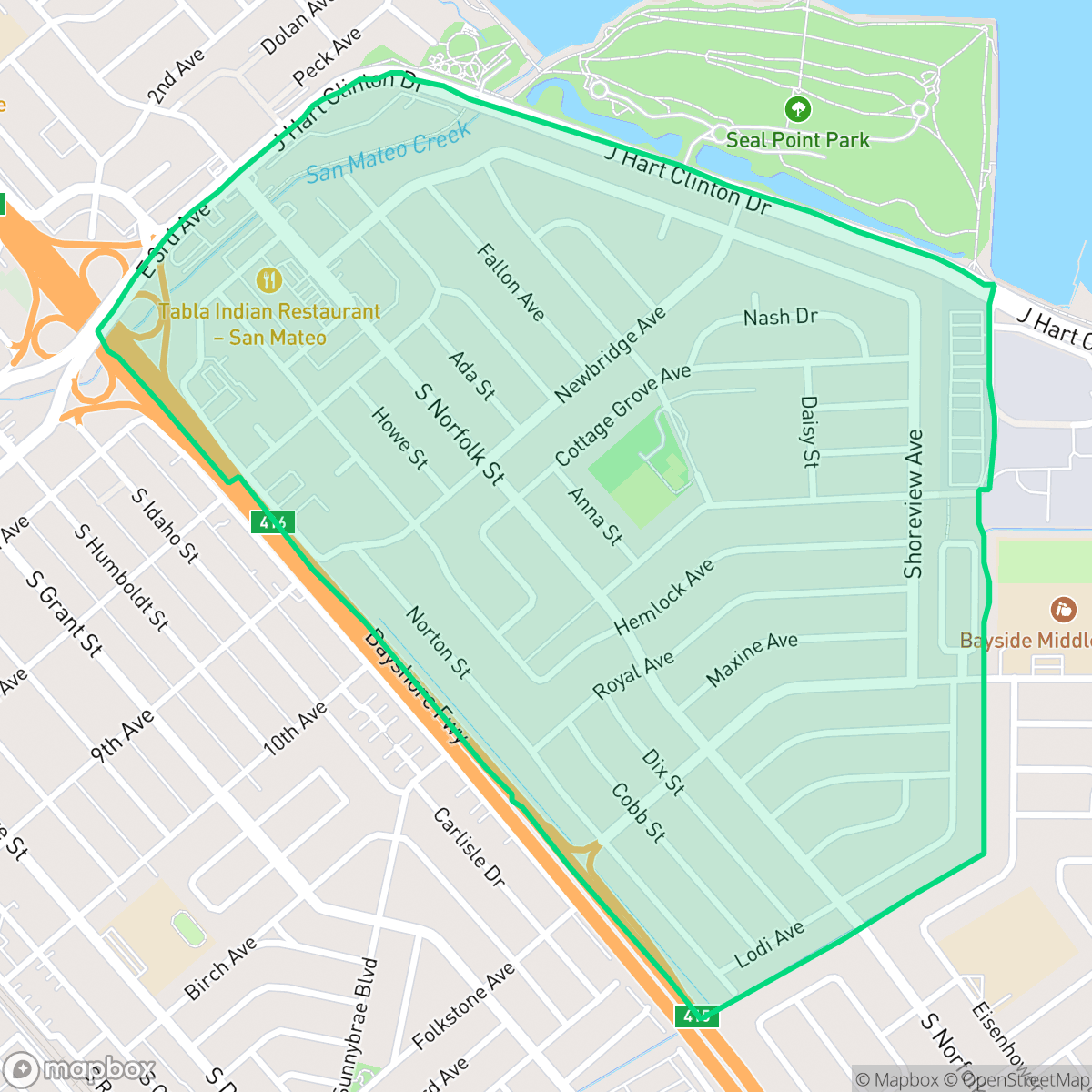 Map showing the location of South Shoreview, San Mateo, CA