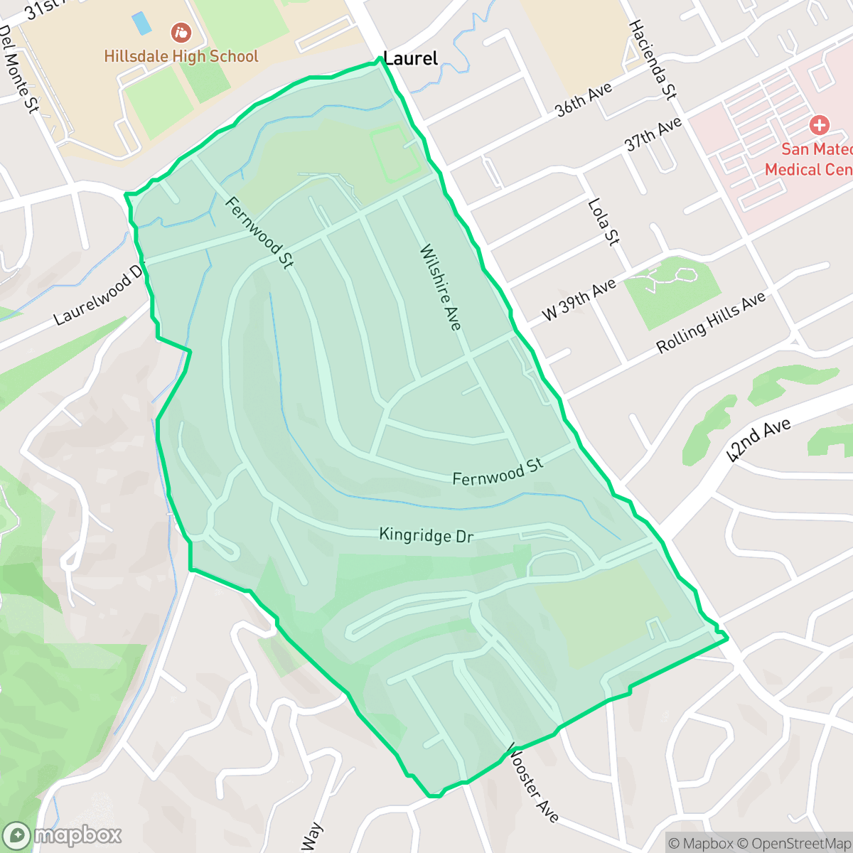 Map showing the location of Southwest Hillsdale, San Mateo, CA