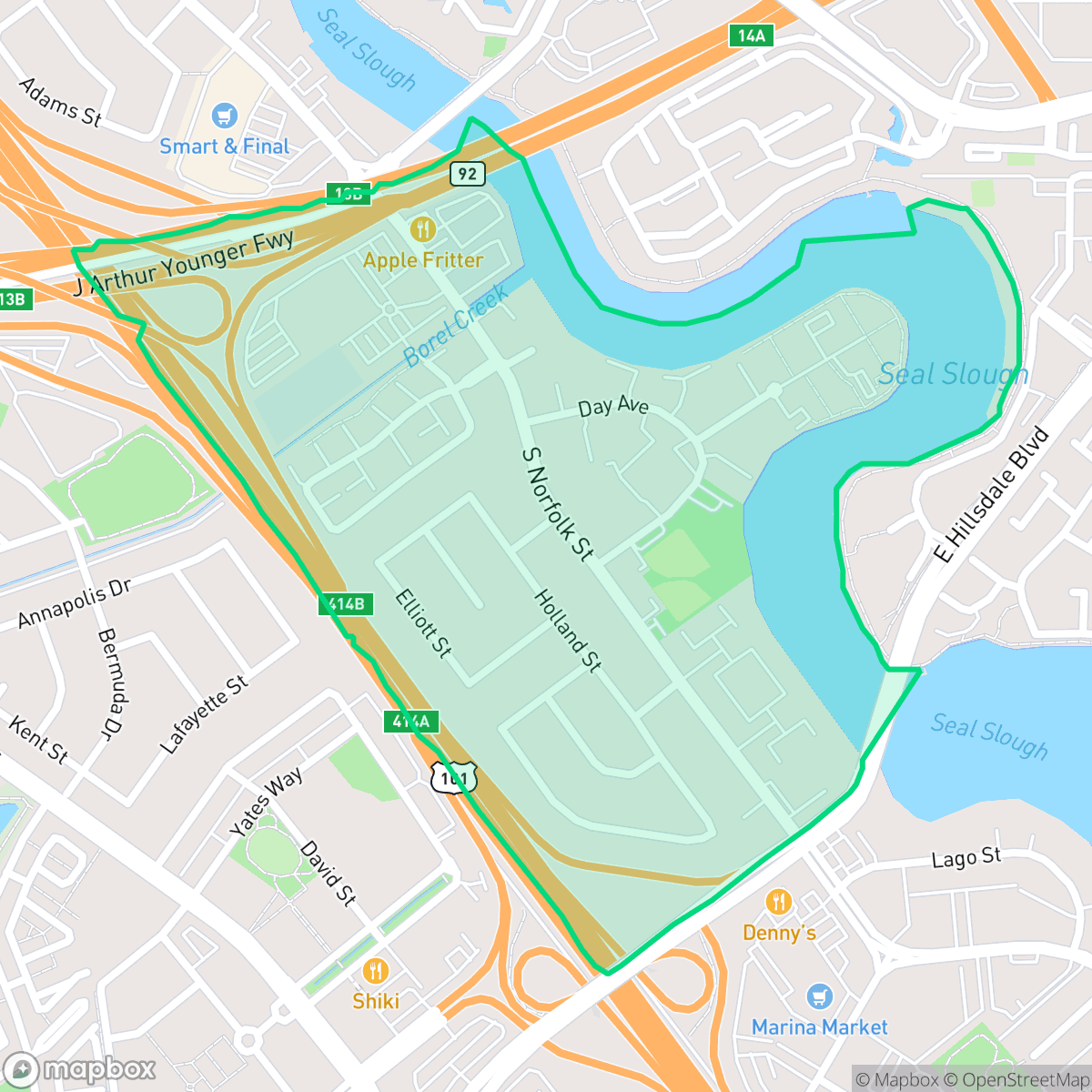 Map showing the location of Westshore, San Mateo, CA