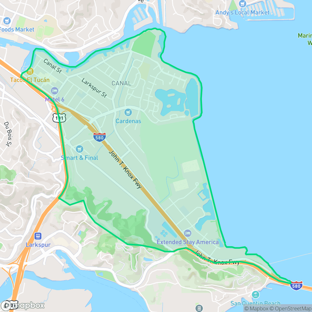 Map showing the location of Canal, San Rafael, CA