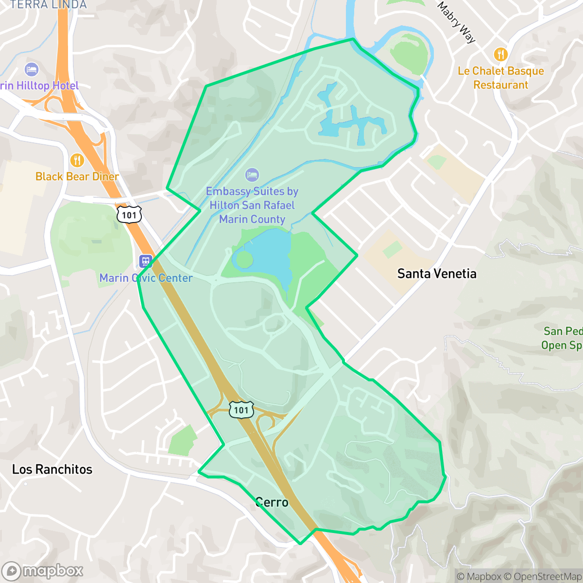 Map showing the location of Civic Center, San Rafael, CA