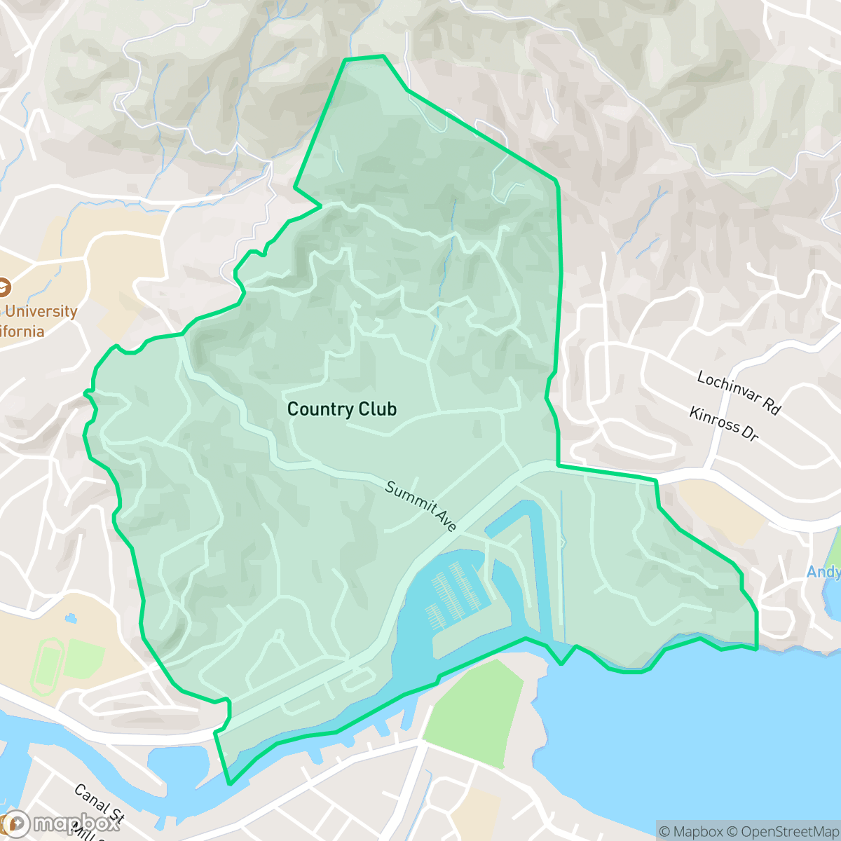 Map showing the location of Country Club, San Rafael, CA