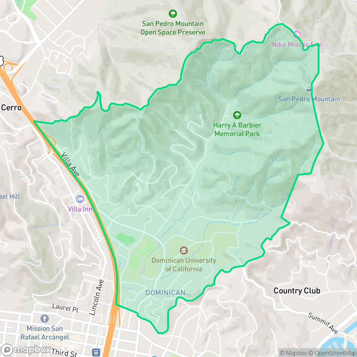 Map showing the location of Dominican/Black Canyon, San Rafael, CA