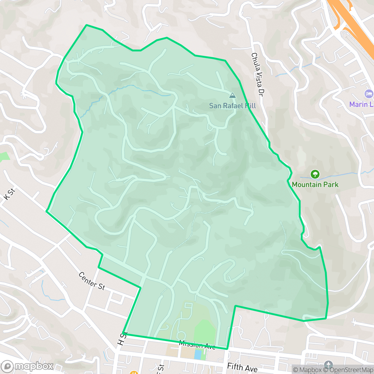 Map showing the location of Fairhills, San Rafael, CA