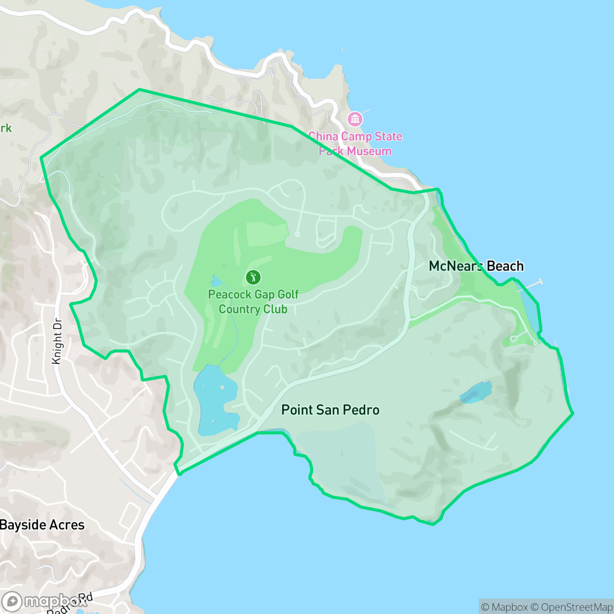 Map showing the location of Peacock Gap, San Rafael, CA