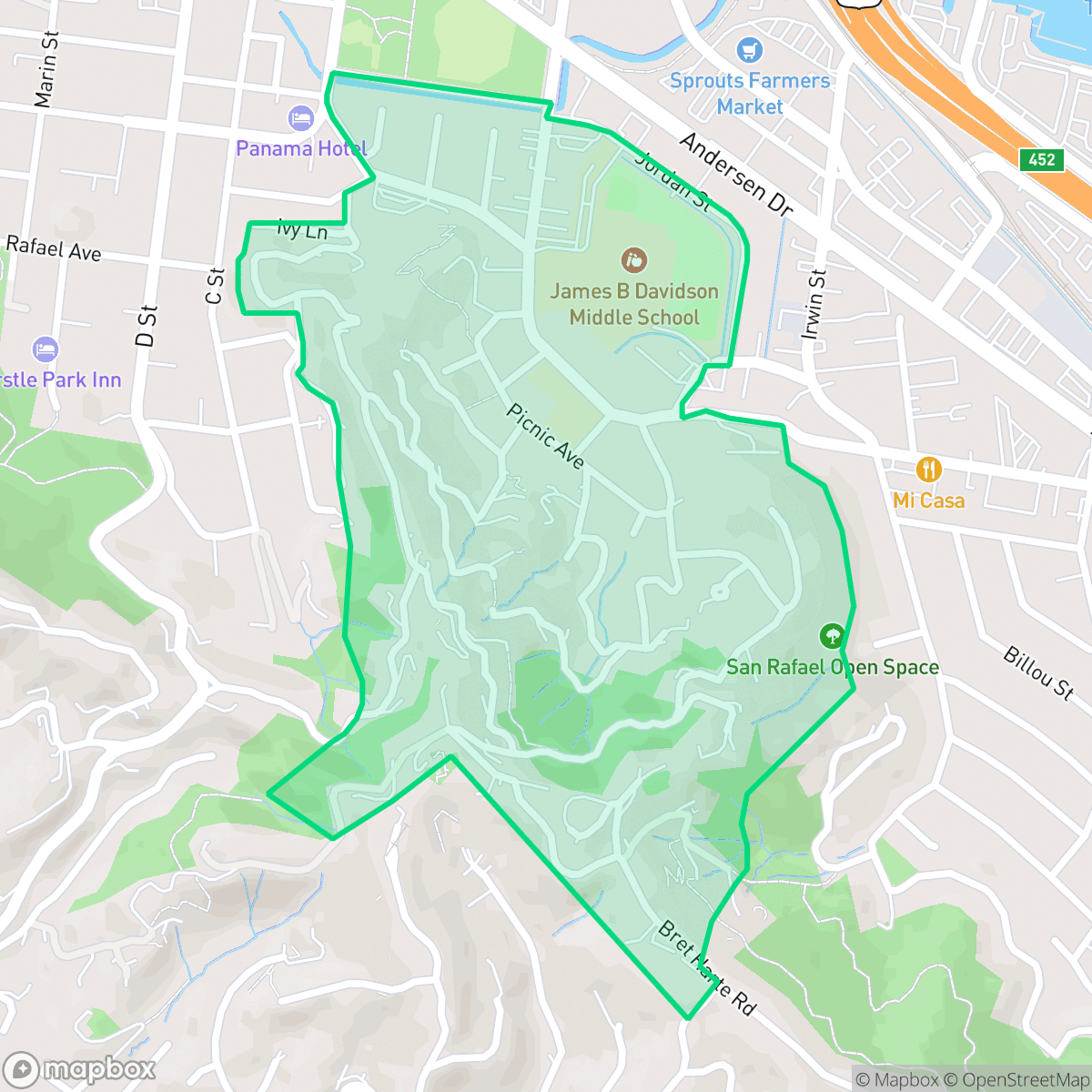 Map showing the location of Picnic Valley, San Rafael, CA