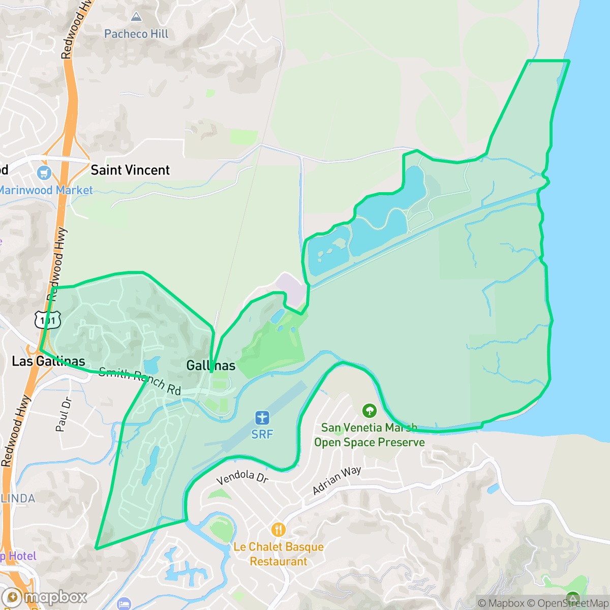 Map showing the location of Smith Ranch, San Rafael, CA