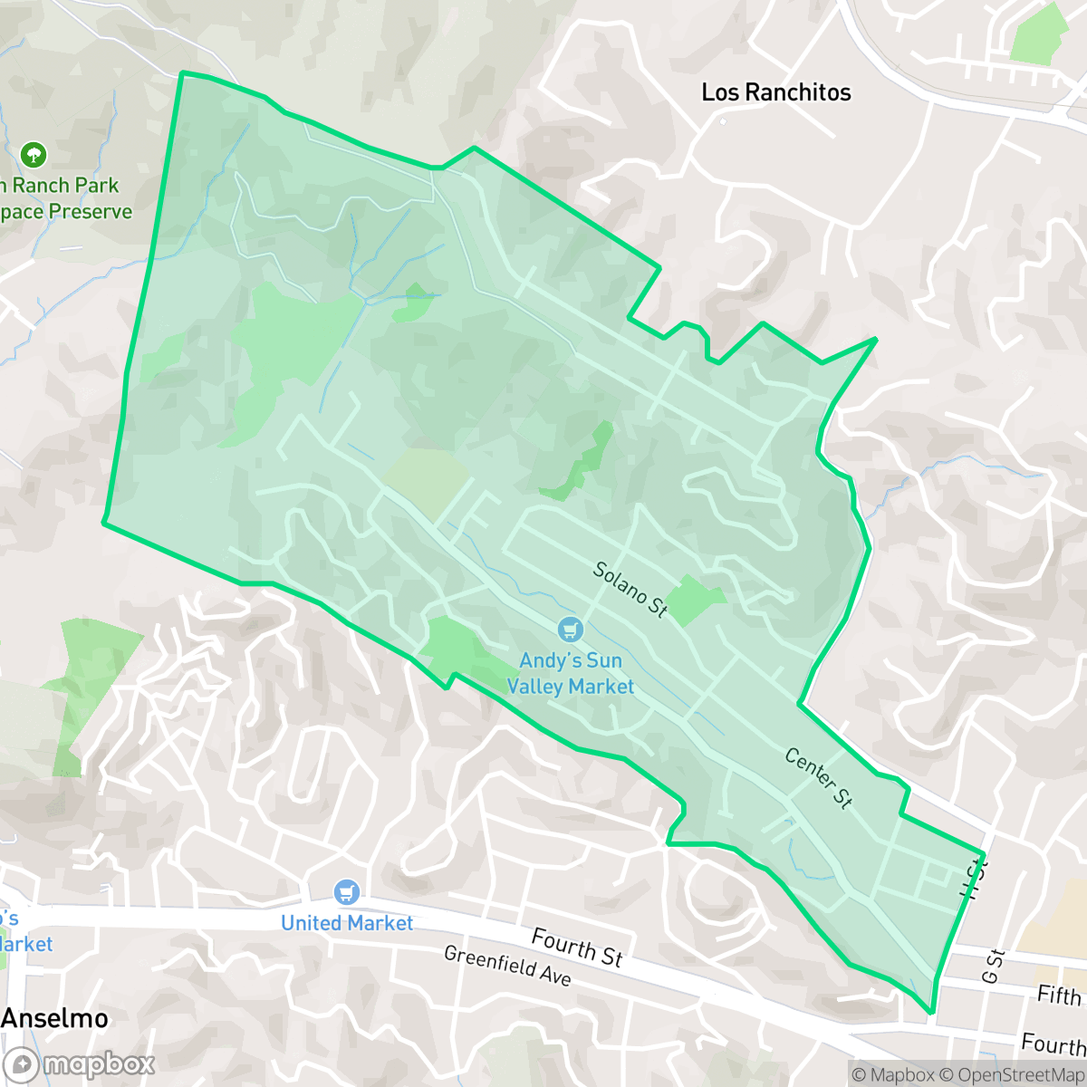 Map showing the location of Sun Valley, San Rafael, CA