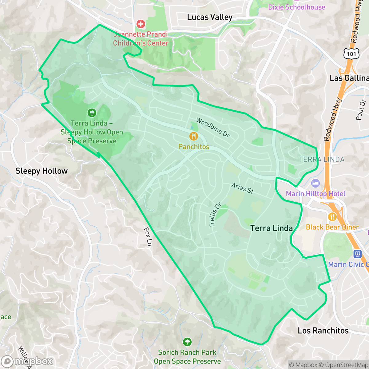 Map showing the location of Terra Linda, San Rafael, CA