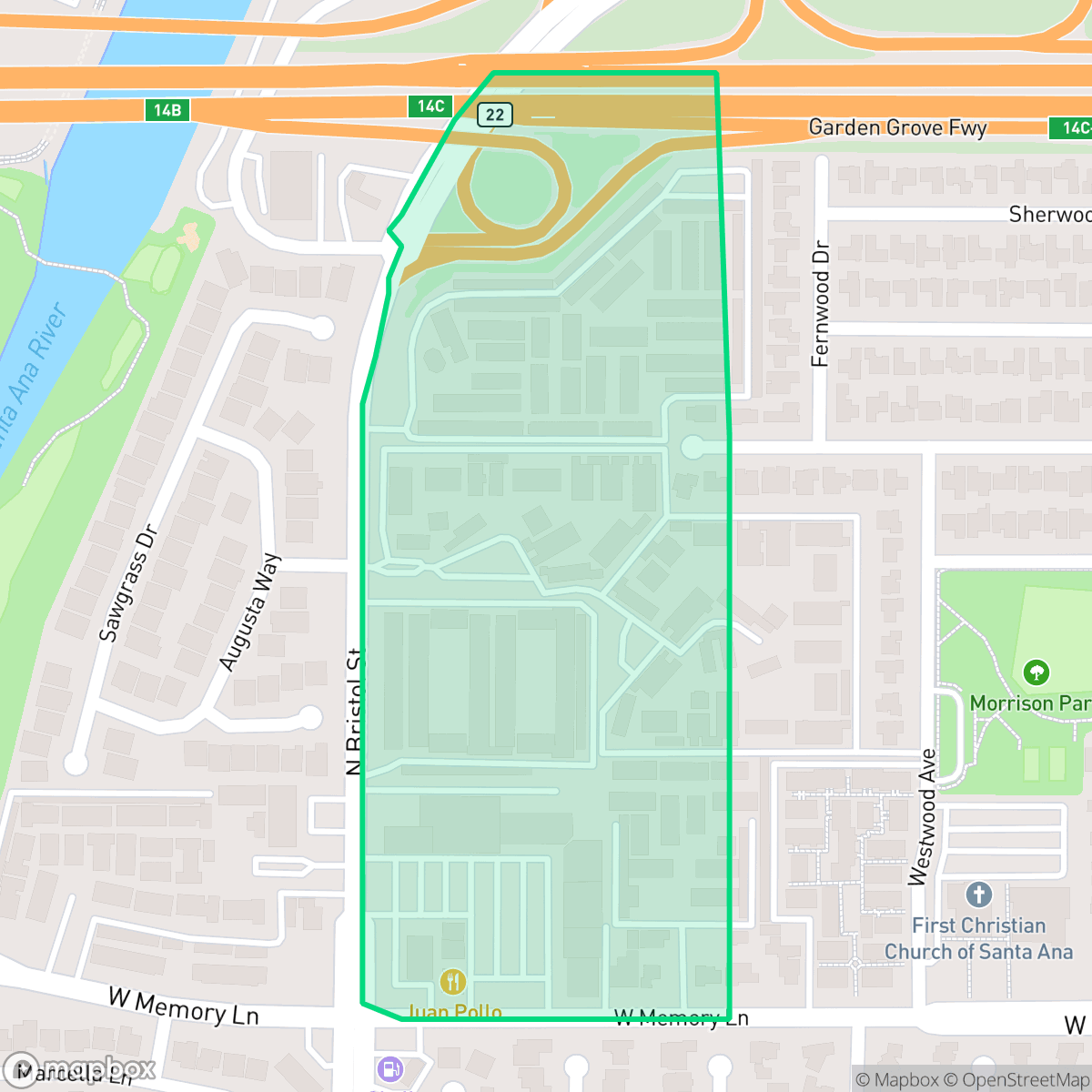 Map showing the location of Bristol Memory Coalition, Santa Ana, CA