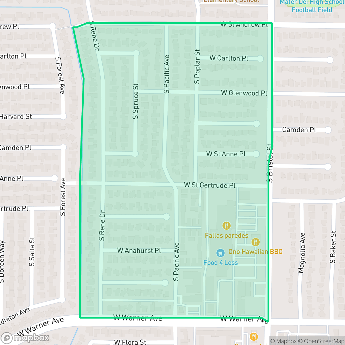 Map showing the location of Bristol-Warner, Santa Ana, CA