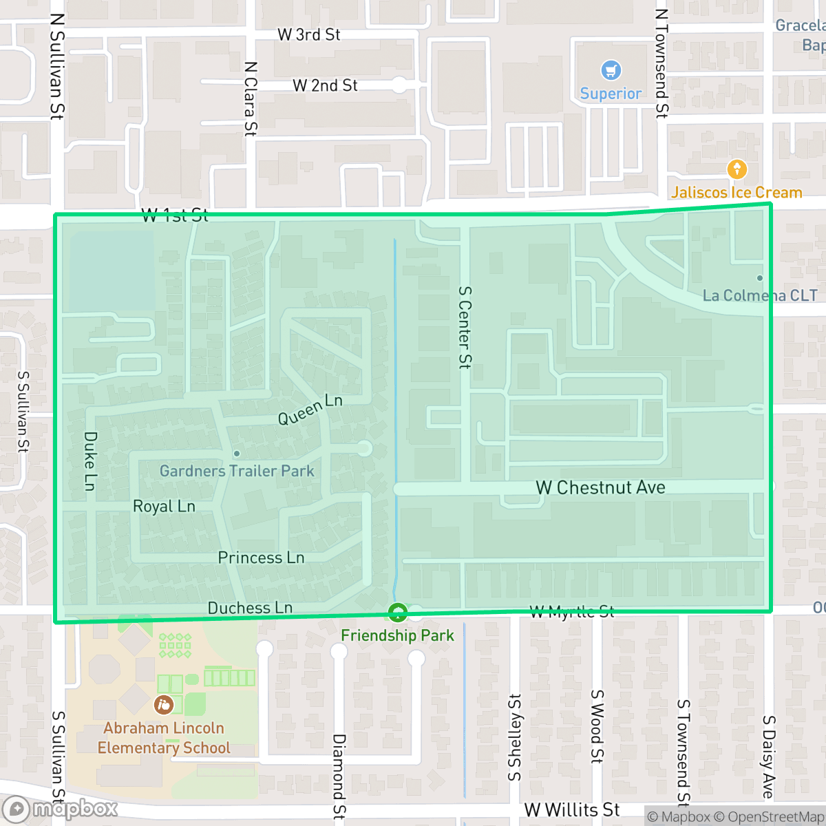 Map showing the location of Casa Bonita, Santa Ana, CA