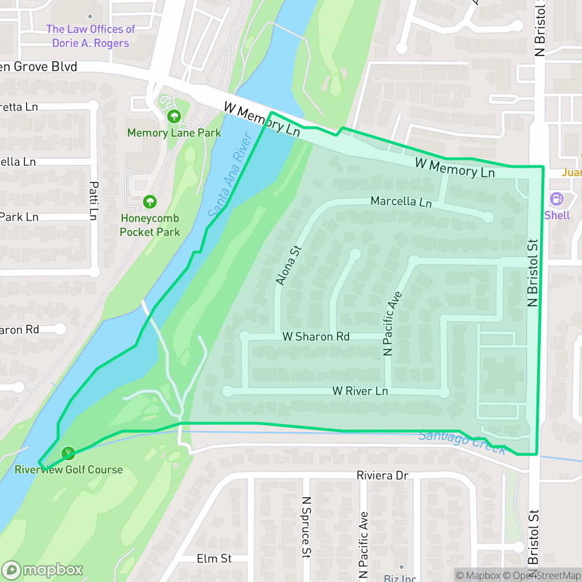 Map showing the location of Casa de Santiago, Santa Ana, CA