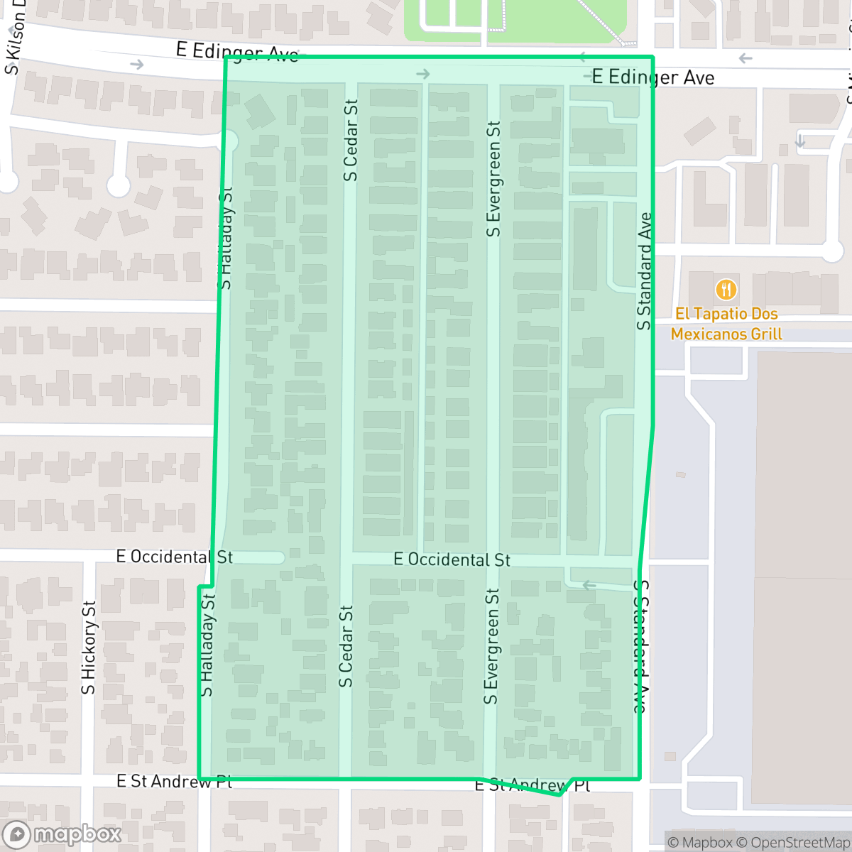 Map showing the location of Cedar Evergreen Co-Op, Santa Ana, CA