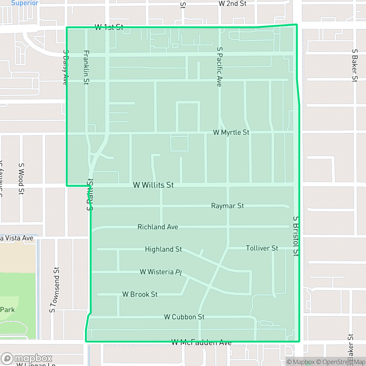 Map showing the location of Central City, Santa Ana, CA