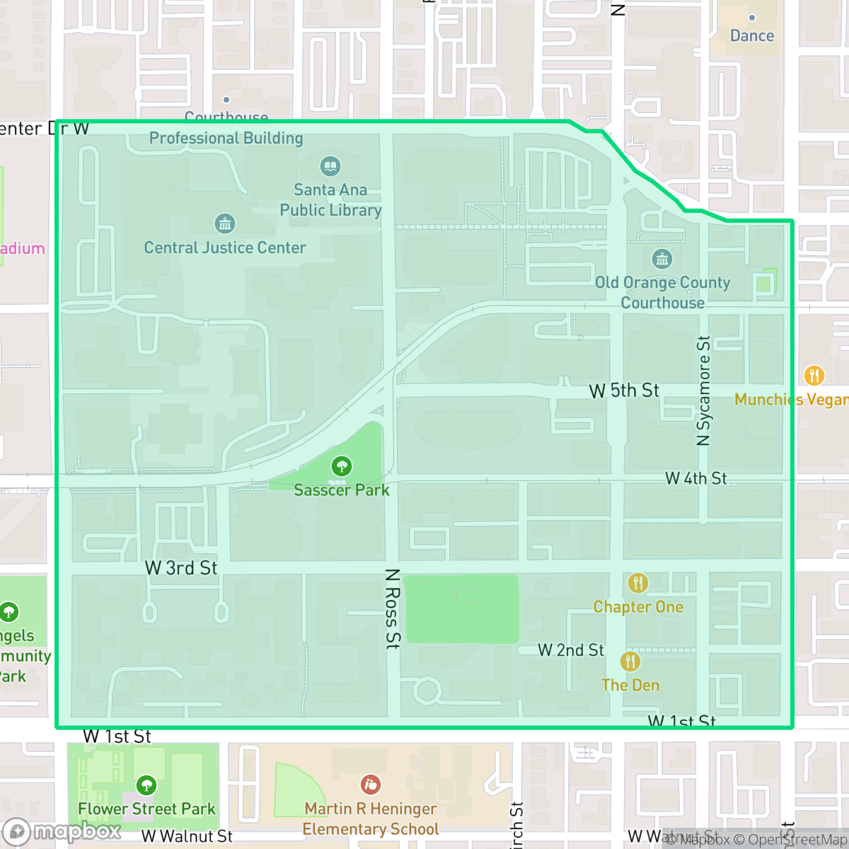 Map showing the location of Downtown, Santa Ana, CA